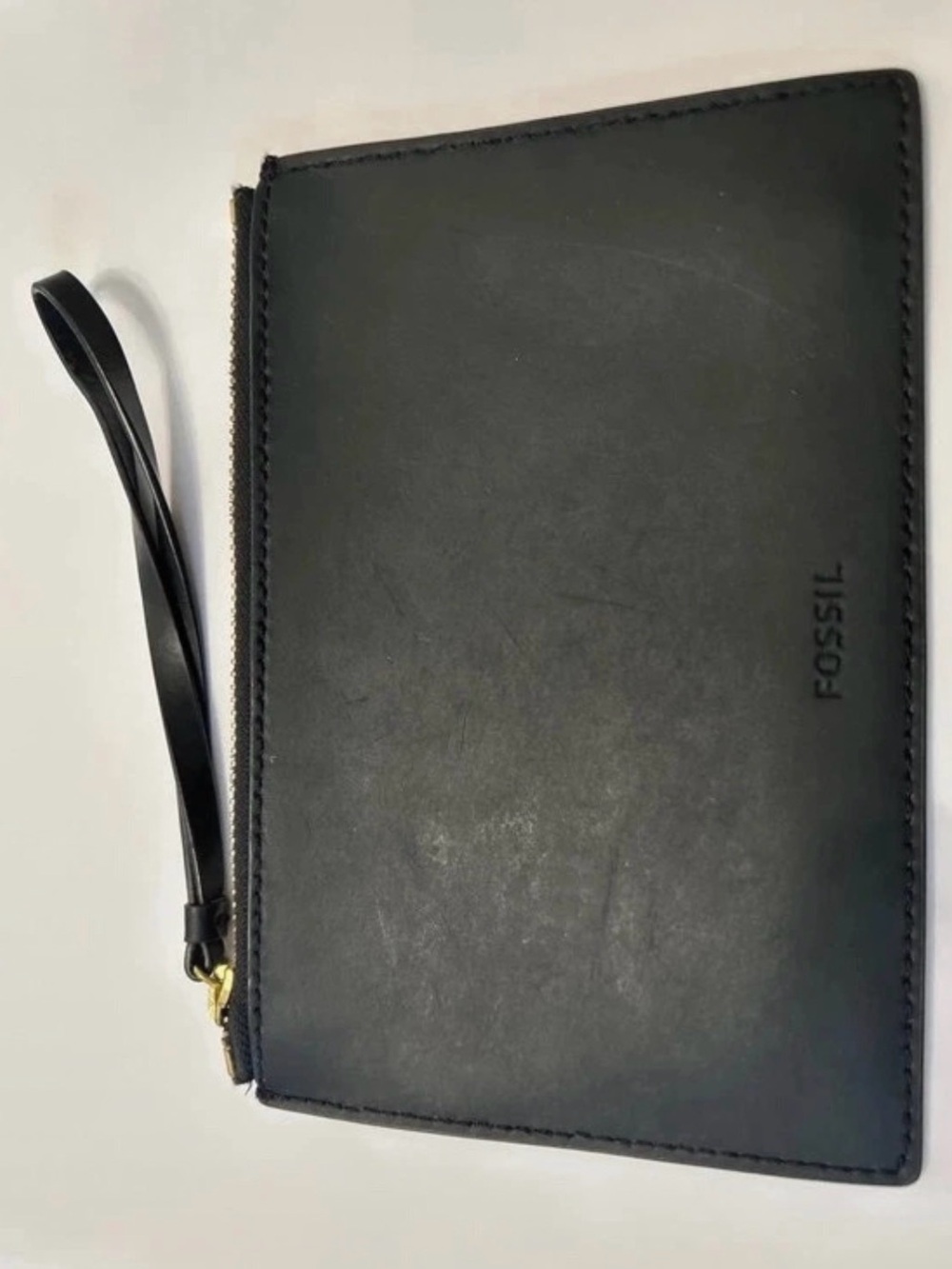 Fossil Black Leather Wristlet Pouch with Detachable Strap